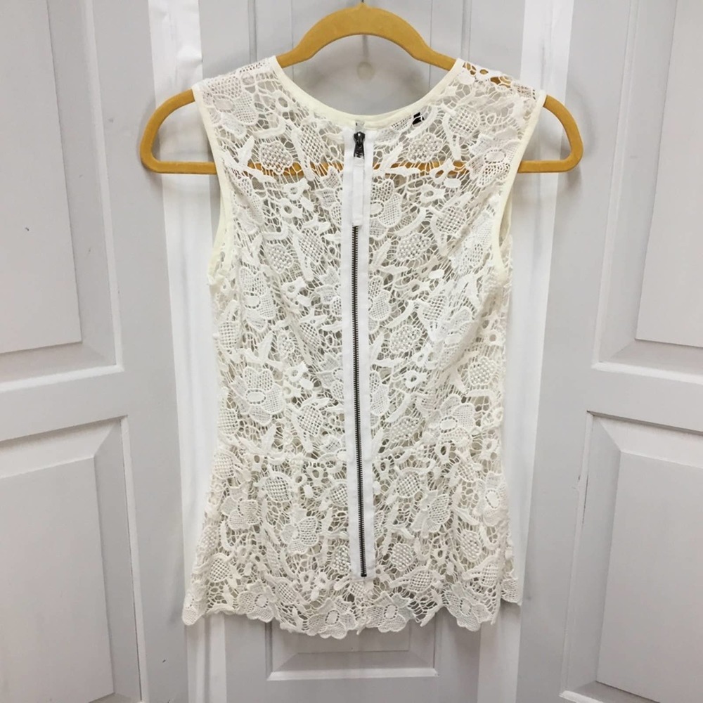 CAbi White Crocheted Lace Sheer Peplum Top - Picture 12 of 16